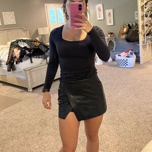 Mango Black Leather Mini Skort